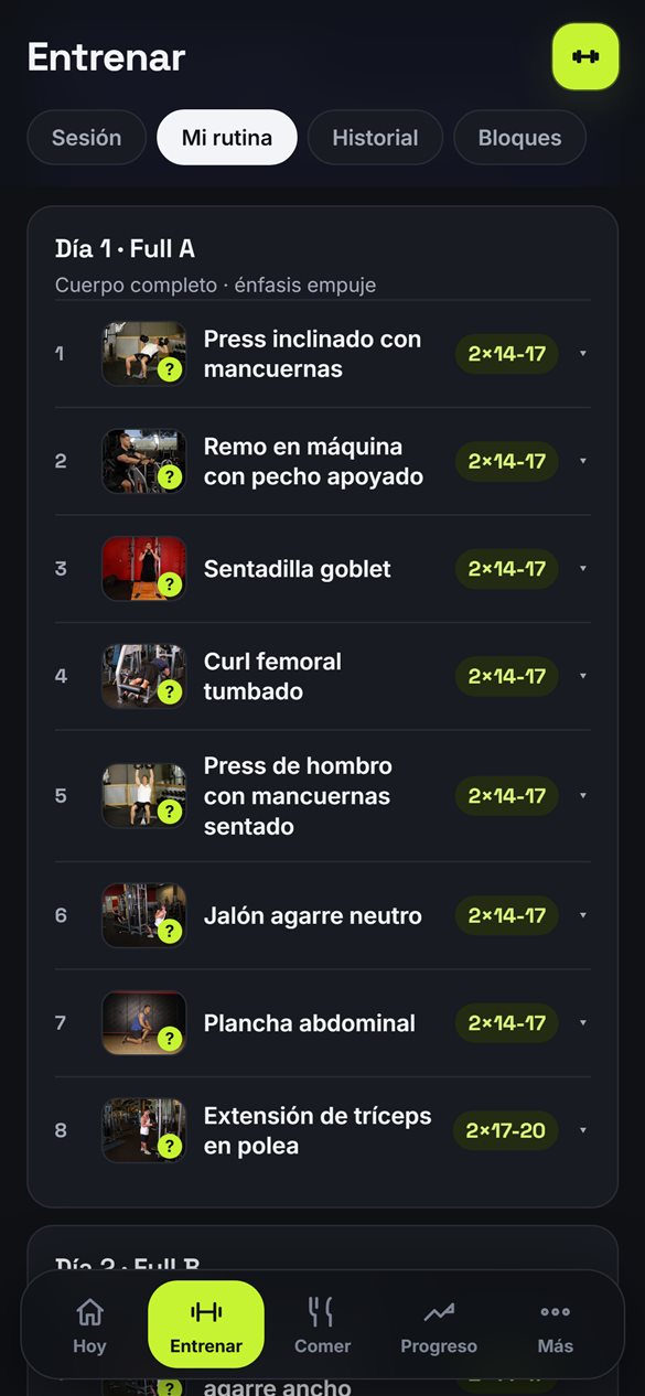 Mi rutina: Día 1 Full A con la foto de cada ejercicio