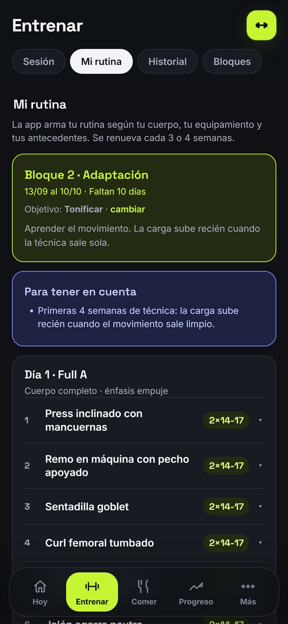 Mi rutina: bloque actual y ejercicios del día