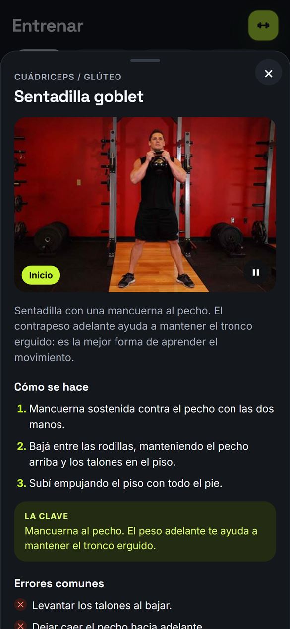 Ficha de la sentadilla goblet: foto, pasos, la clave y errores comunes